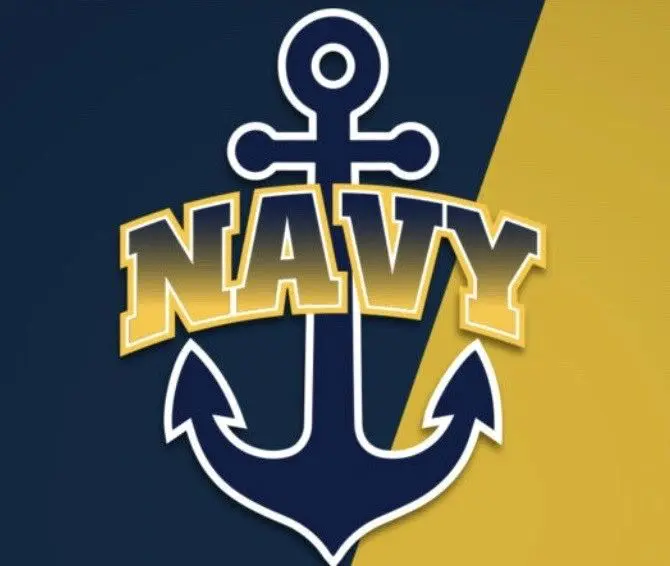 A navy logo with an anchor on it.